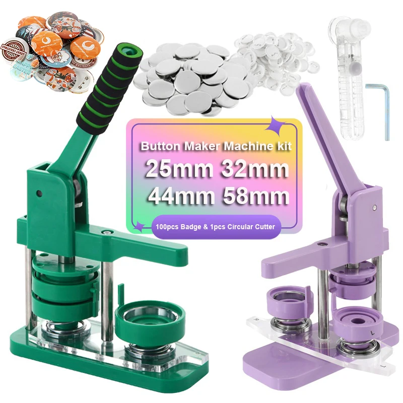 

25mm 32mm 44mm 58mm Magnetic Mold Badge Machine Set Button Maker Machine with 100pcs Badge Material and Circular Cutter