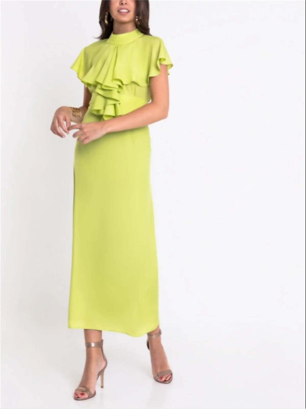 

Green Minimalist Prom Dress Round Neck Chiffon Elegant Pleats Formal Occasion Custom vestidos de fiesta elegantes para mujer2024