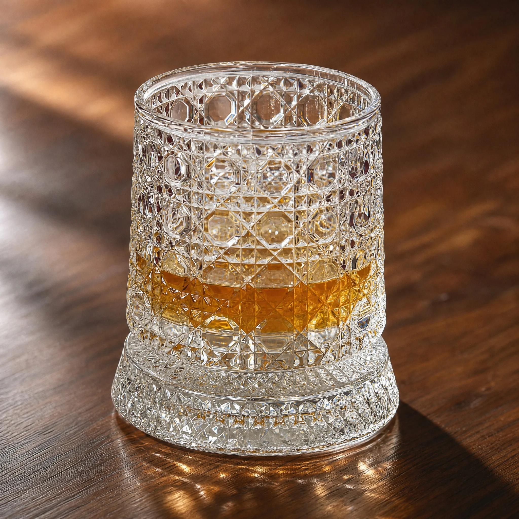 Rotating Whiskey Glass with LED Light Up Coaster,9 oz,Clear Glass 1