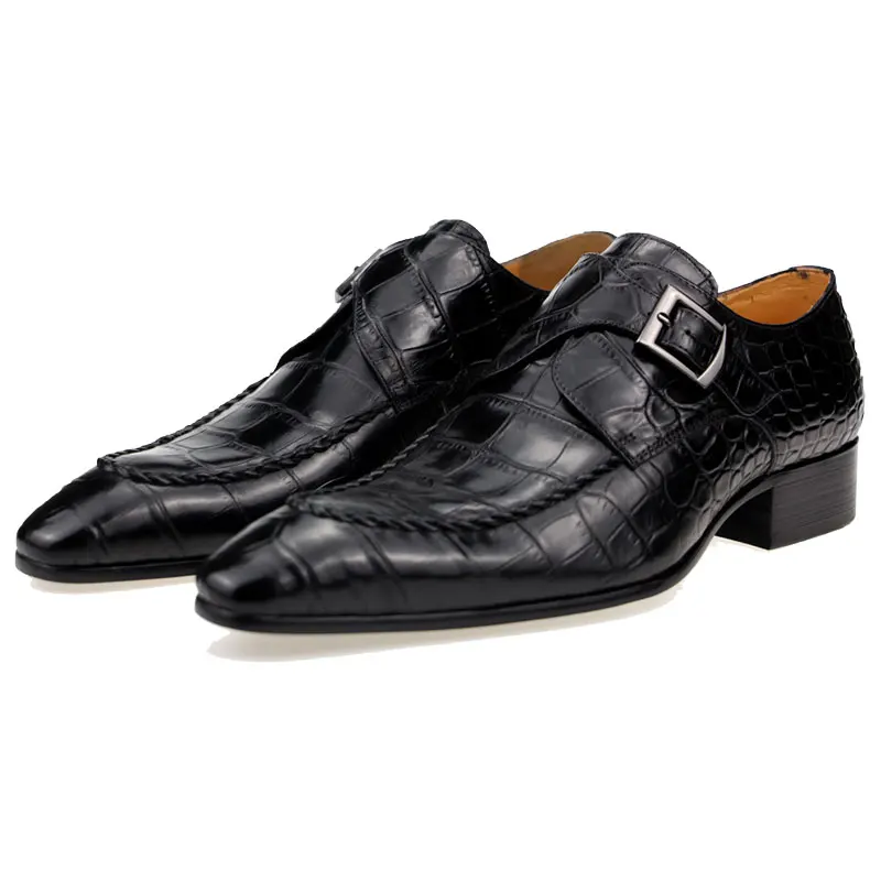 Business Office Casual Wedding Shoes for Men Spring Genuine Leather Buckle Monk Strap Dress Luxury Classic Comfortable Black Red
