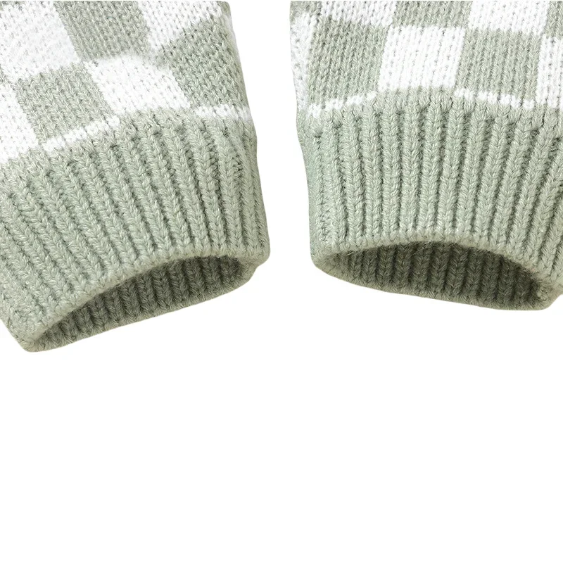 Soft Knitted Checkerboard Baby Romper Overalls for Autumn