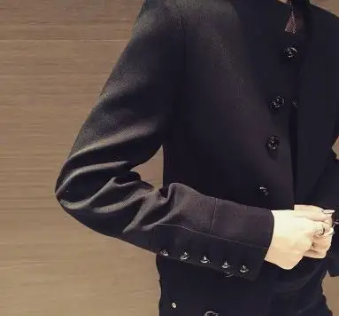 Handsome Black Suit Coat Ladies 2024 Spring and Autumn New Elegant Slimming Long Sleeve Stand Collar Blazer Jackets for Women