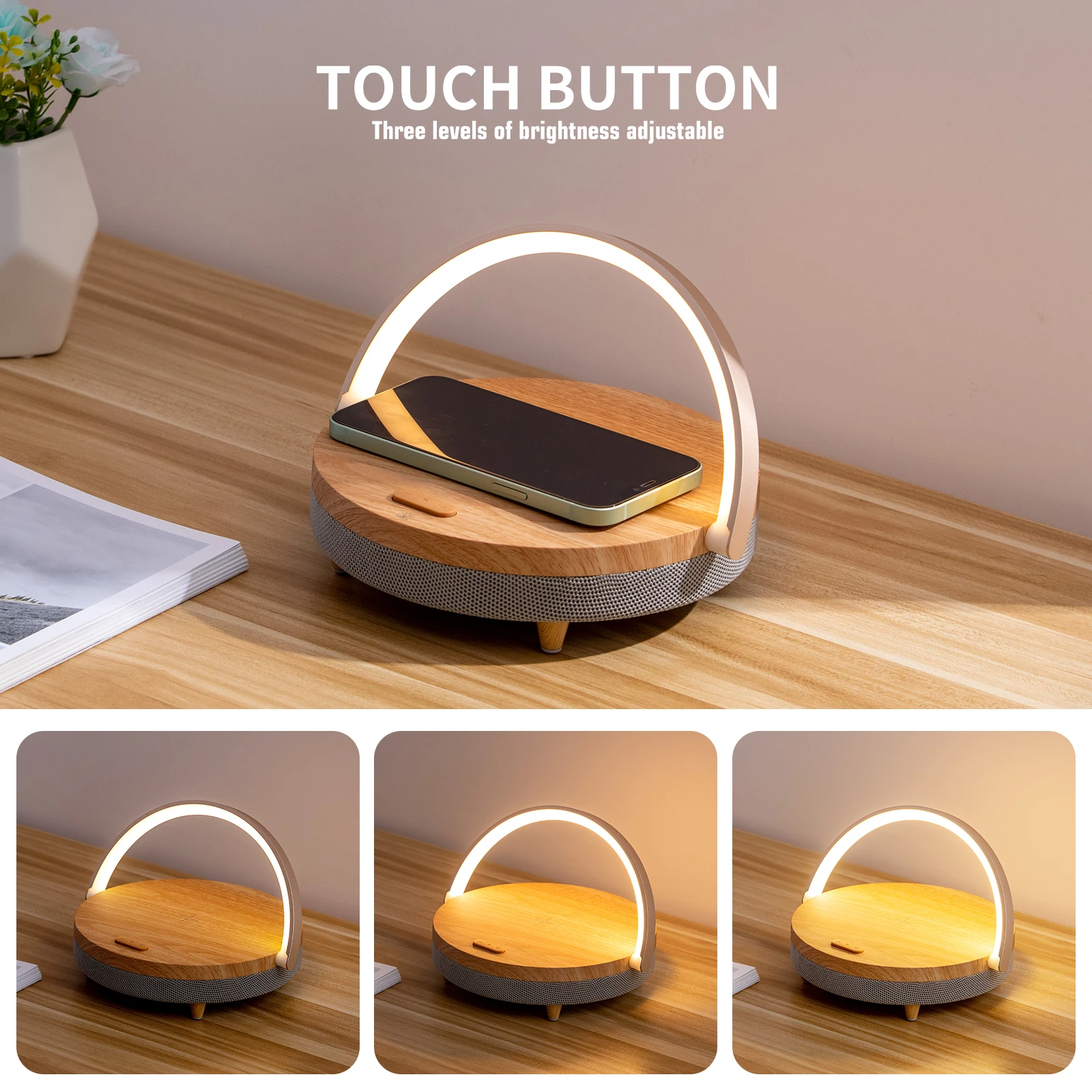 US $16.42 - 29.68 Wireless Charger Bluetooth Speaker for IPhone 13 Wooden Table Lamp High Power Mobile Phone Stand Wireless Charger Lamp Speaker