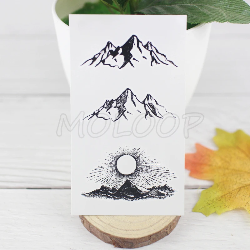 

Tattoo Sticker rock mountain sun planet black small body art Water Transfer Temporary Fake tatto flash tatoo for kid girl men