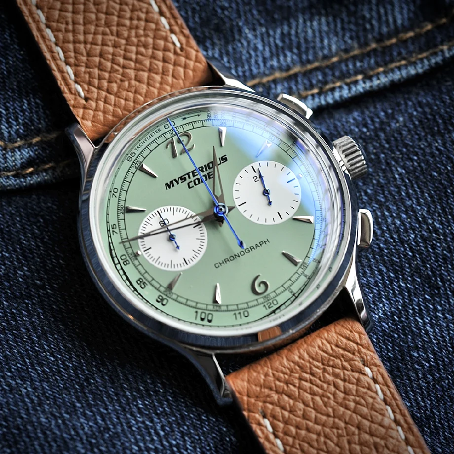 

40mm Pilot Chronograph Watch Sports Chrono Quartz Wristwatches Men Luxury VK64 Movement Dome Mineral Glass Clock Mysterious Code