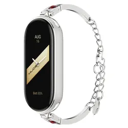 Stylish Ladies Wristband and Bracelet Strap - Mi Band 7 (Silver Red 2)
