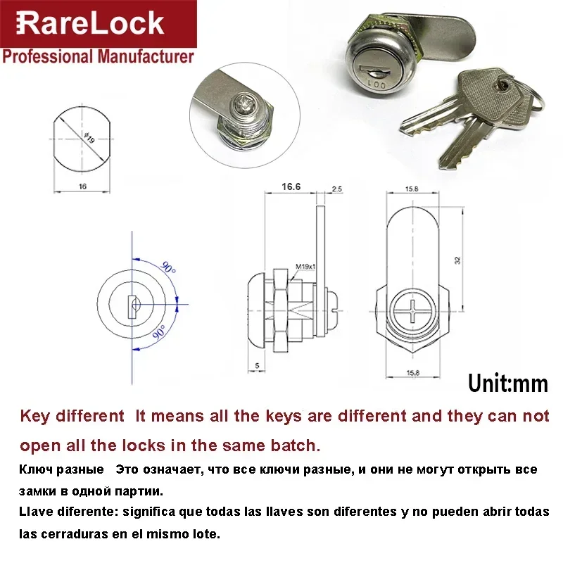 Litensh 20mm Serrure à Came Tubulaire à Filetage, Serrure à Cylindre Verrou De Serrures Pour