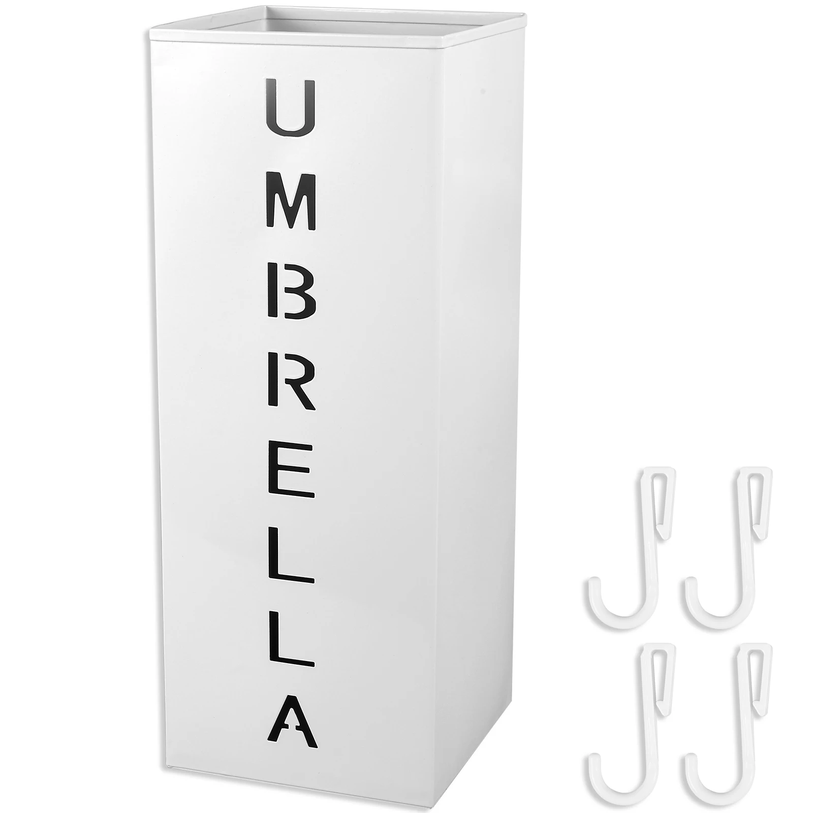 BEWBBAT Square Metal Umbrella Stand - 16x10x5 Inch, Freestanding Holder For Entryway, Office, White - View #10