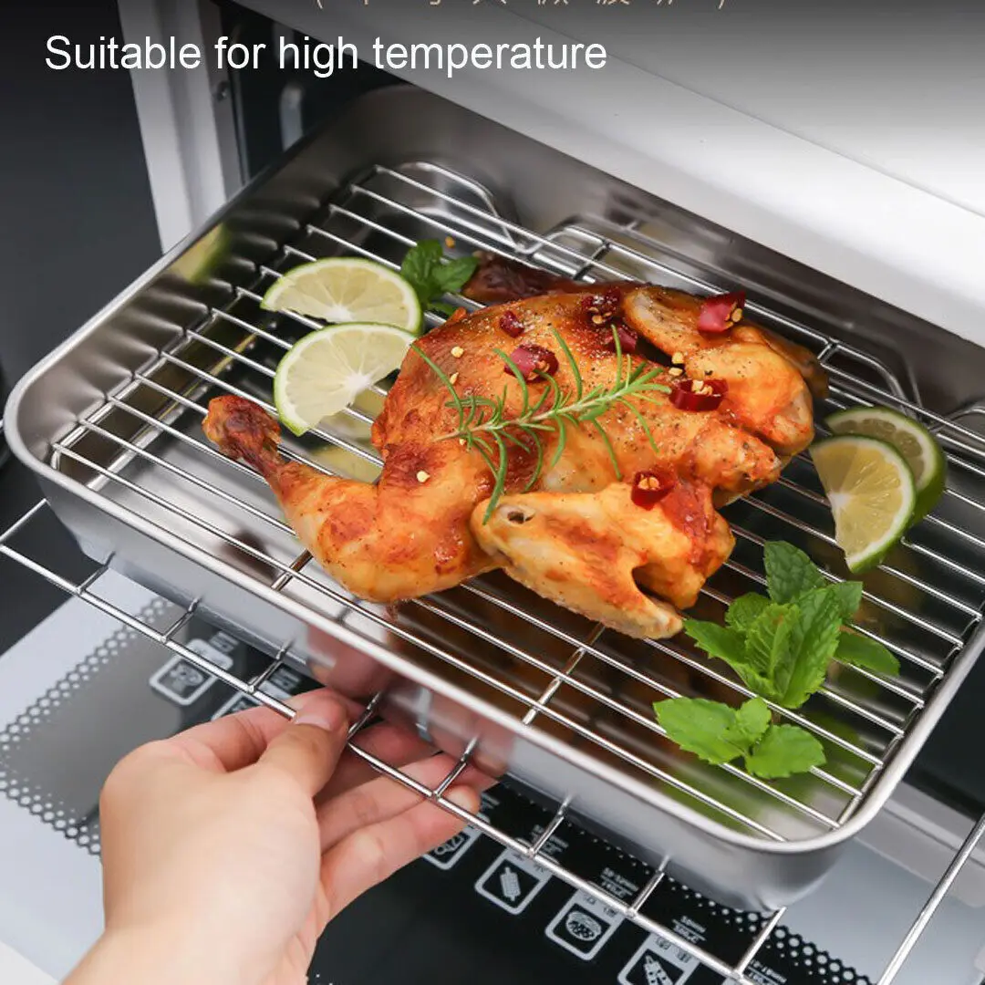 Rectangular Storage Plates Stainless Steel Oven Baking Tray Oil Filter Pan Bakeware Grid Wire Cooling Rack Kitchen Utensils