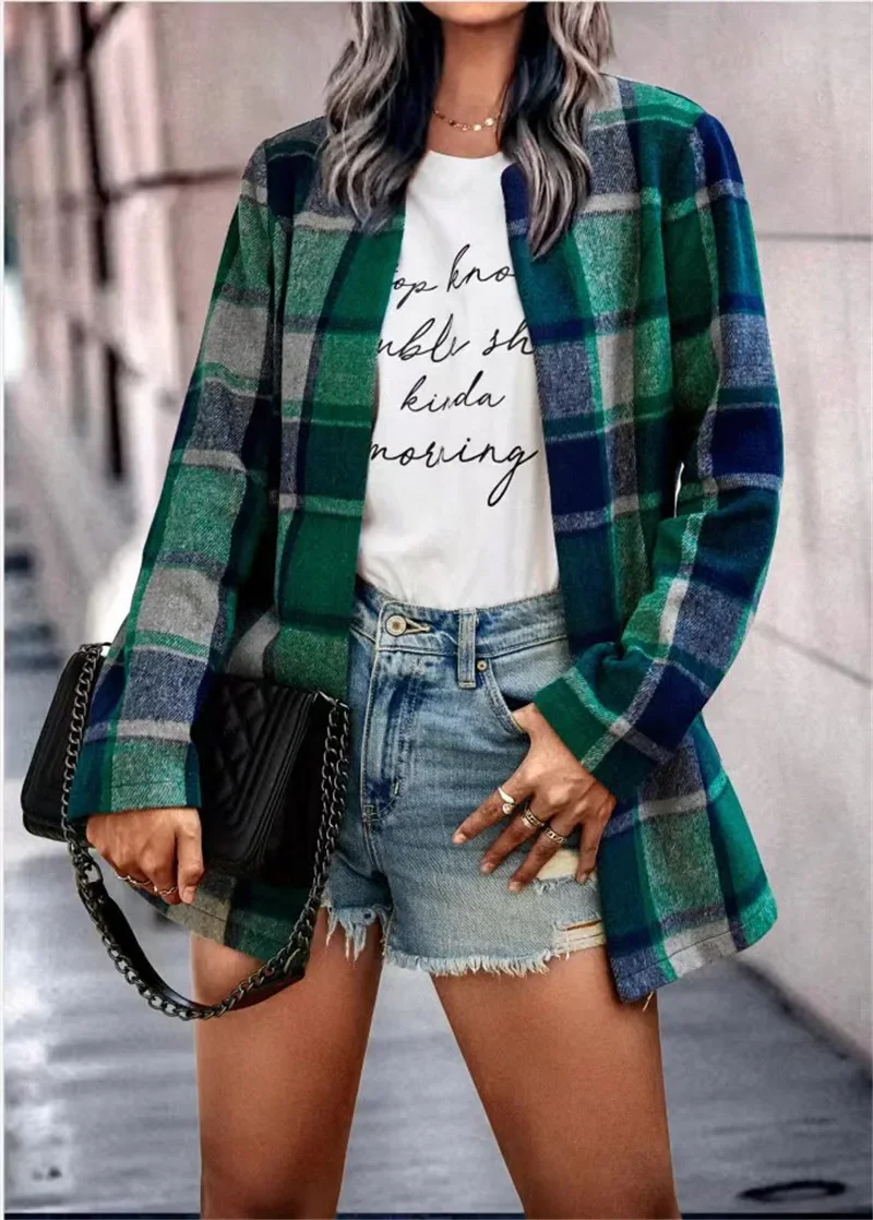 2024 Autumn Early Winter Coat Women Plaid Long Sleeve Loose Jacket Women's Fashion Streetwear Outwear High Street Jackets