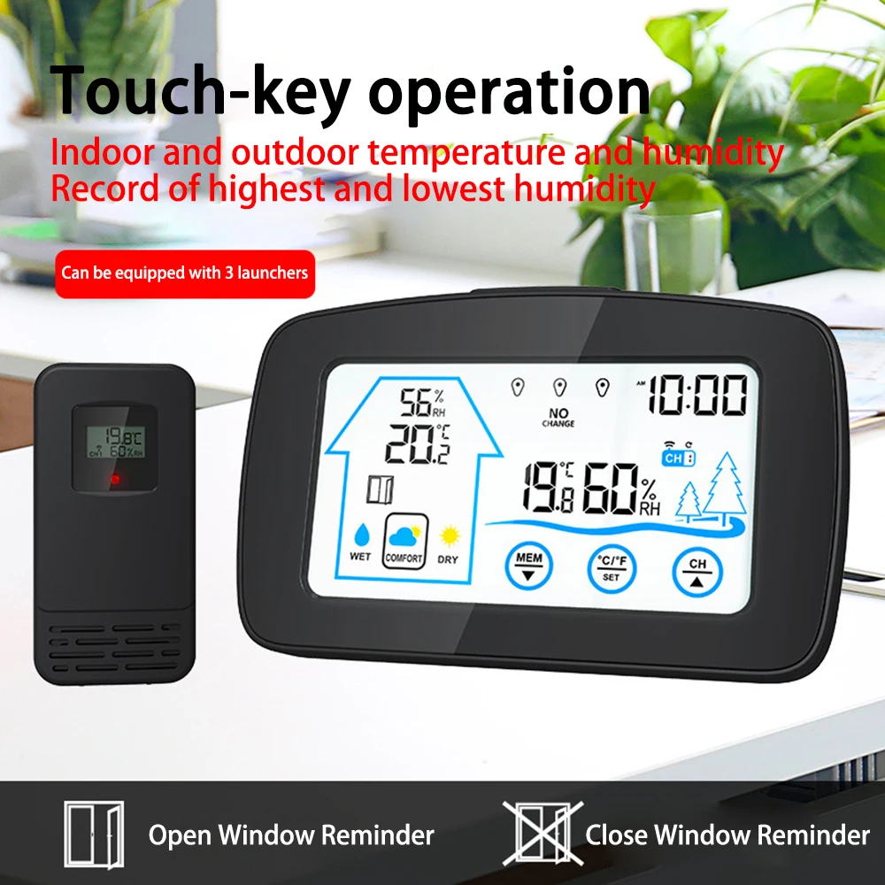 

Wireless Indoor Outdoor Thermometer Hygrometer Touch Screen Room Temperature Monitor Humidity Gauge with Backlit Display 0.1 ℃/℉