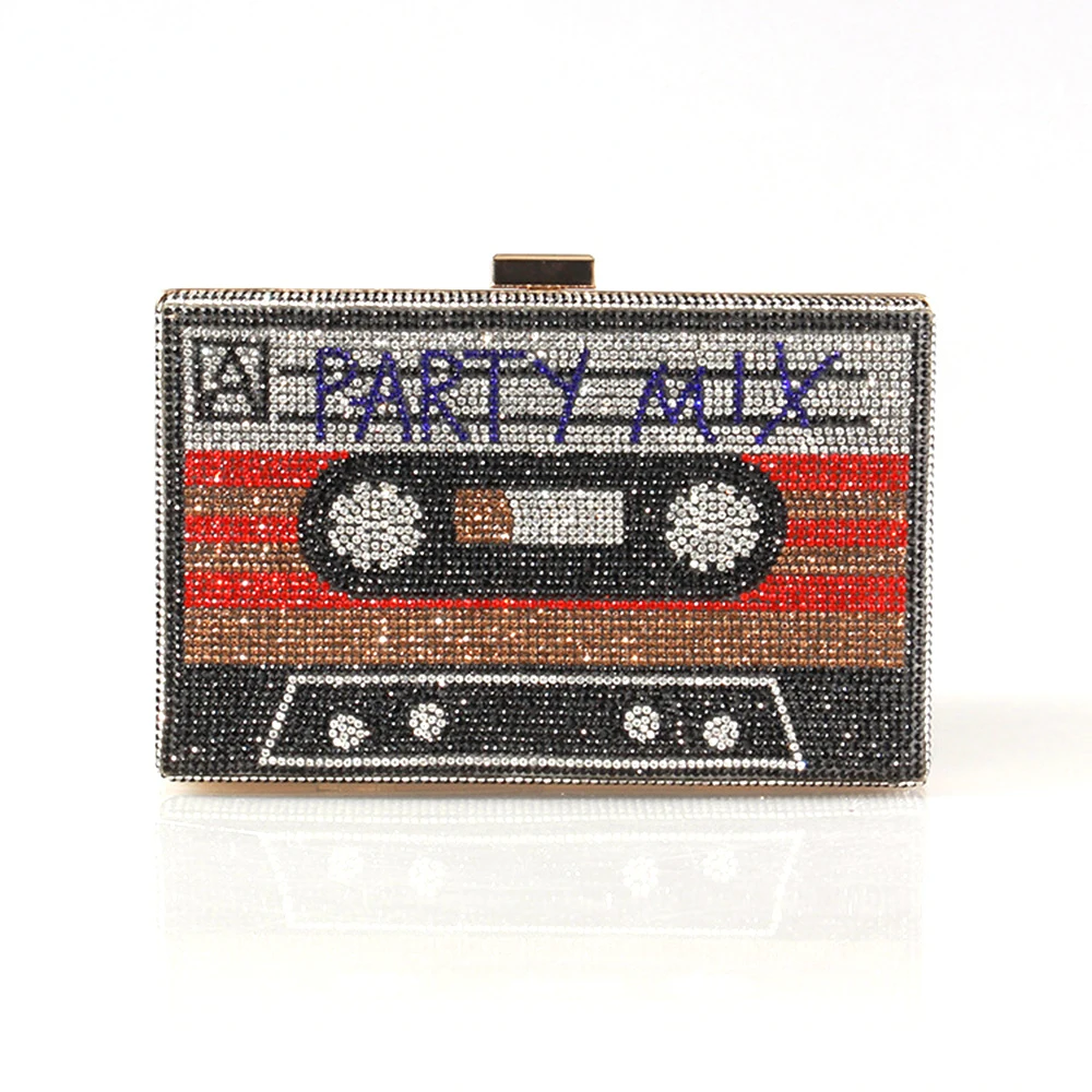 Fashion Crystal Women's Luxury Rhinestone Wedding Clutch Bag Cassette Tape Evening Bag Party Money Purses Handbags Shoulder Bag