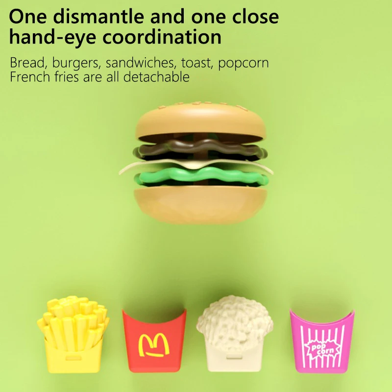 Pretend Food Toys 9 PCS Per Set Detachable Snack Hamburger Plastic Pretend Toy Play House Food Sets Kids Kitchen Toy Birthday Gift