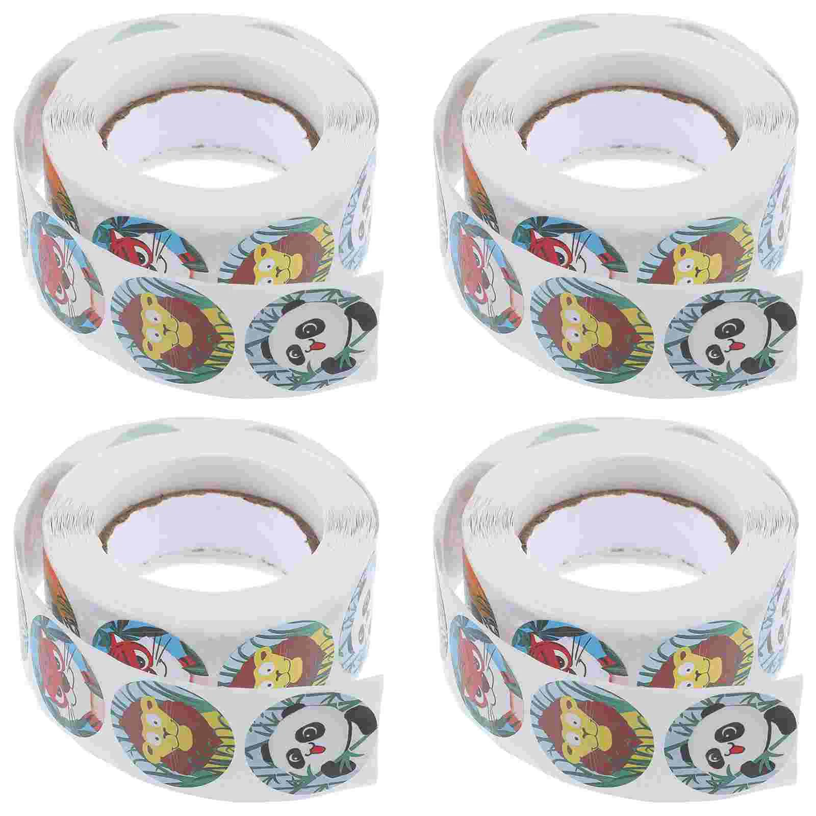 

4 Rolls Incentive Stickers Children Gift Decals Envelope Seal Reward Homework Copper Plate Sealing Cartoon