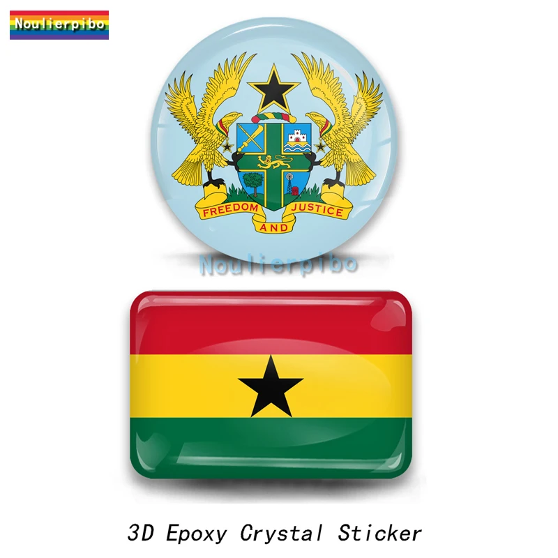 

3D Epoxy Resin Car Dome Sticker Ghana Flag National Emblem PVC Car Bumper Window Motorcycle Helmet Vinyl Cell Phone Decal