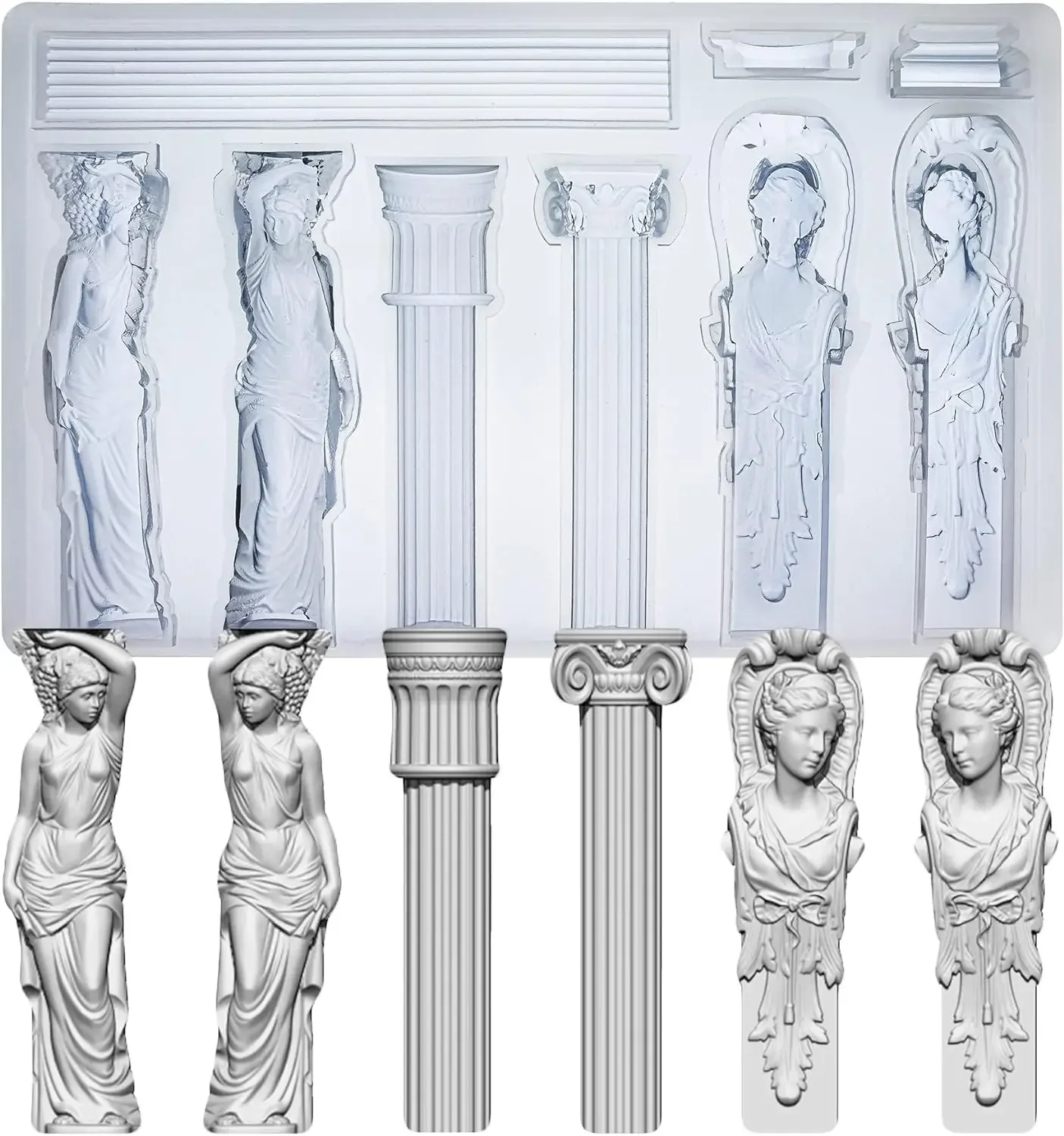 Baroque Relief Embossed Art Silicone Mold Air Dry Clay Plaster Decorative Column and Sculpture Statue Epoxy Resin Molds