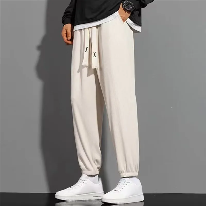 Men Ice Silk Pants Summer Ultra-Thin Cooling Quick-Drying Sports Casual Pants Loose Breathable Outdoor Training Fitness Trousers