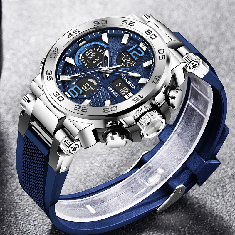 Watches For Men 50M Waterproof Clock Alarm     LCD Dual Display Wristwatch Quartz Military Sports Mens Watch_voghion.com