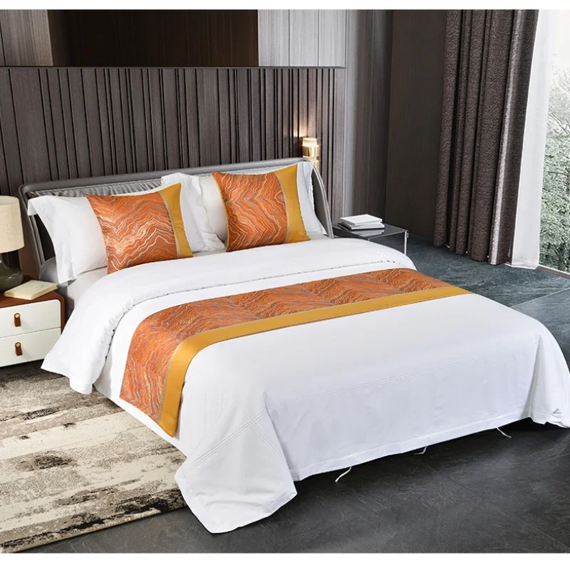 

High Density Color Woven Jacquard Bed Flag Decorative Bed Napkins for Hotels Homestays Simple Comfortable Bed Cover Pillowcase