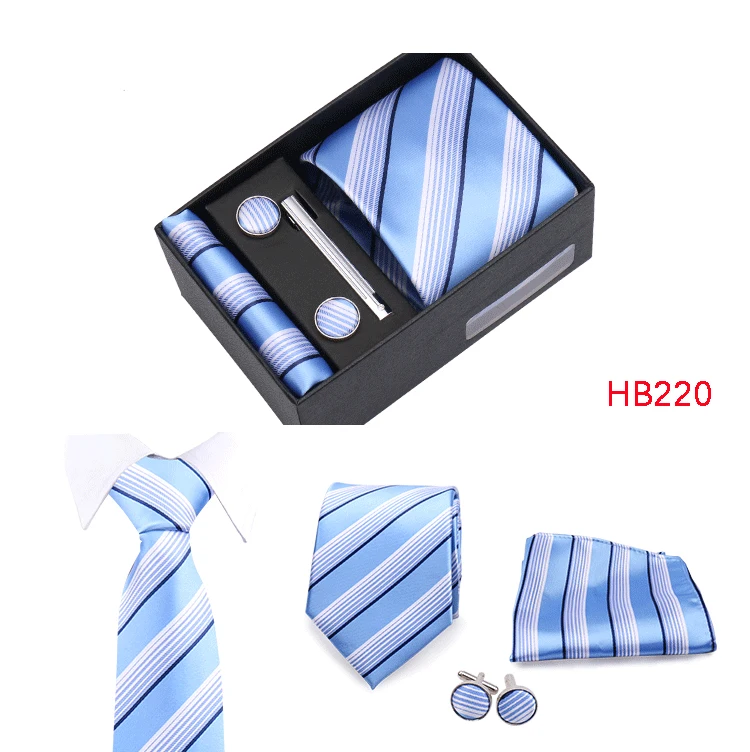 Top Qualität 8 cm Herren Krawatte Set Elegante Jacquard Krawatte Einstecktuch Manschettenknöpfe Krawattenklammer Mit Geschenkbox Männer passen Hochzeit Business – Detail 23