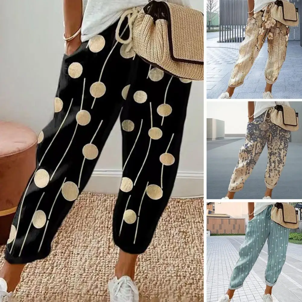 

Ethnic Retro Print Women Pants Elastic Waist Drawstring Pocket Thin Colorfast Cropped Pants Female Clothing pantalones de mujer