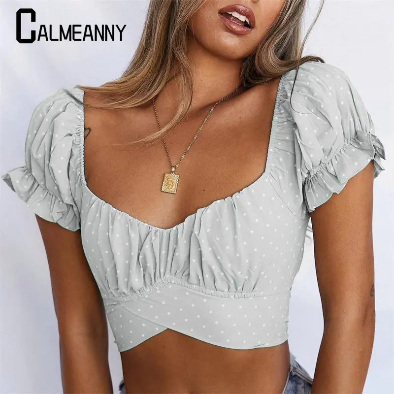 

Women Shirt 2023 Summer New Style Print Leisure Super Word Collar Short Top Off Shoulder Sexy Short Sleeve Navel Exposed Shirt