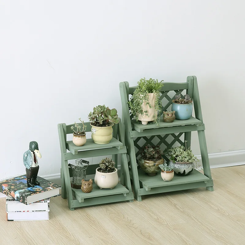 Simple Two-Layer Foldable Small Wooden Shelf, Multi-meat Table, Floating Window, Mini Solid Wood Flower Rack, Storage Rack