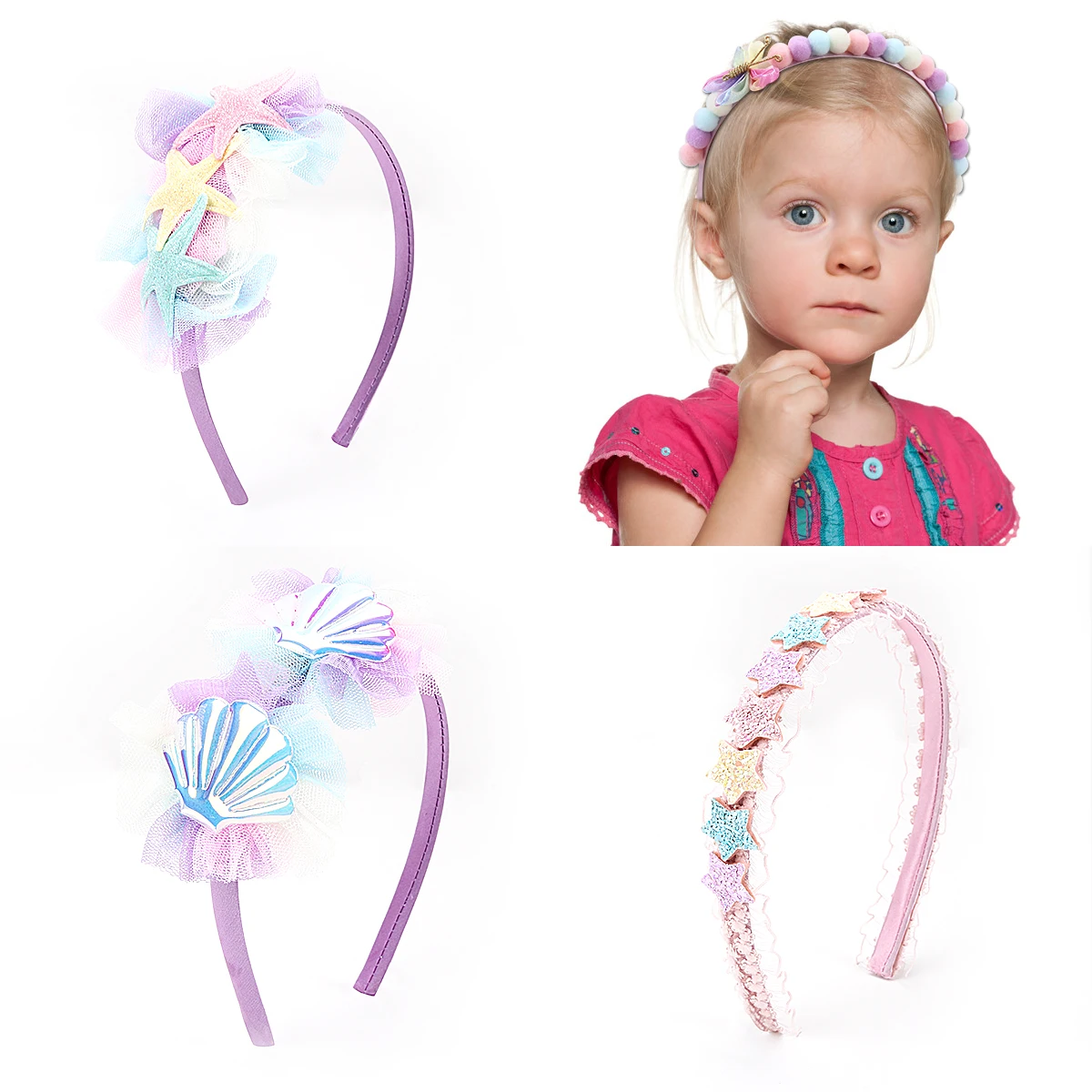 Fashion Glitter Star Headbands For Girls Rainbow Lace Hair Bnads Cute Butterfly Shape Hiar Hoop Children Party Hair Accessories