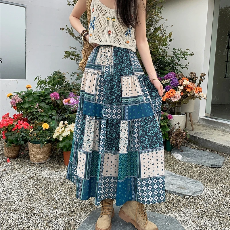 Gonna Lunga Bohotusk Da Donna, Stile Bohémien, Con Fibbia In Cocco E Vita Elasticizzata, Taglie S/M A 3XL, Ideale Per Spiaggia Ed Estate