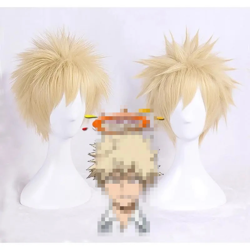

Anime My Hero Academia Gym No Hero Bakugou Katsuki Bakugo Linen Blonde Heat Resistant Cosplay Short Wig+free Wig Cap