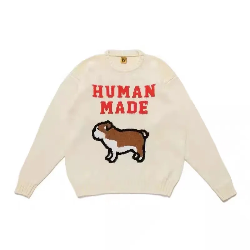 Human Made Cotton Knit Sweatshirt Bulldog Pattern Printing Men And 