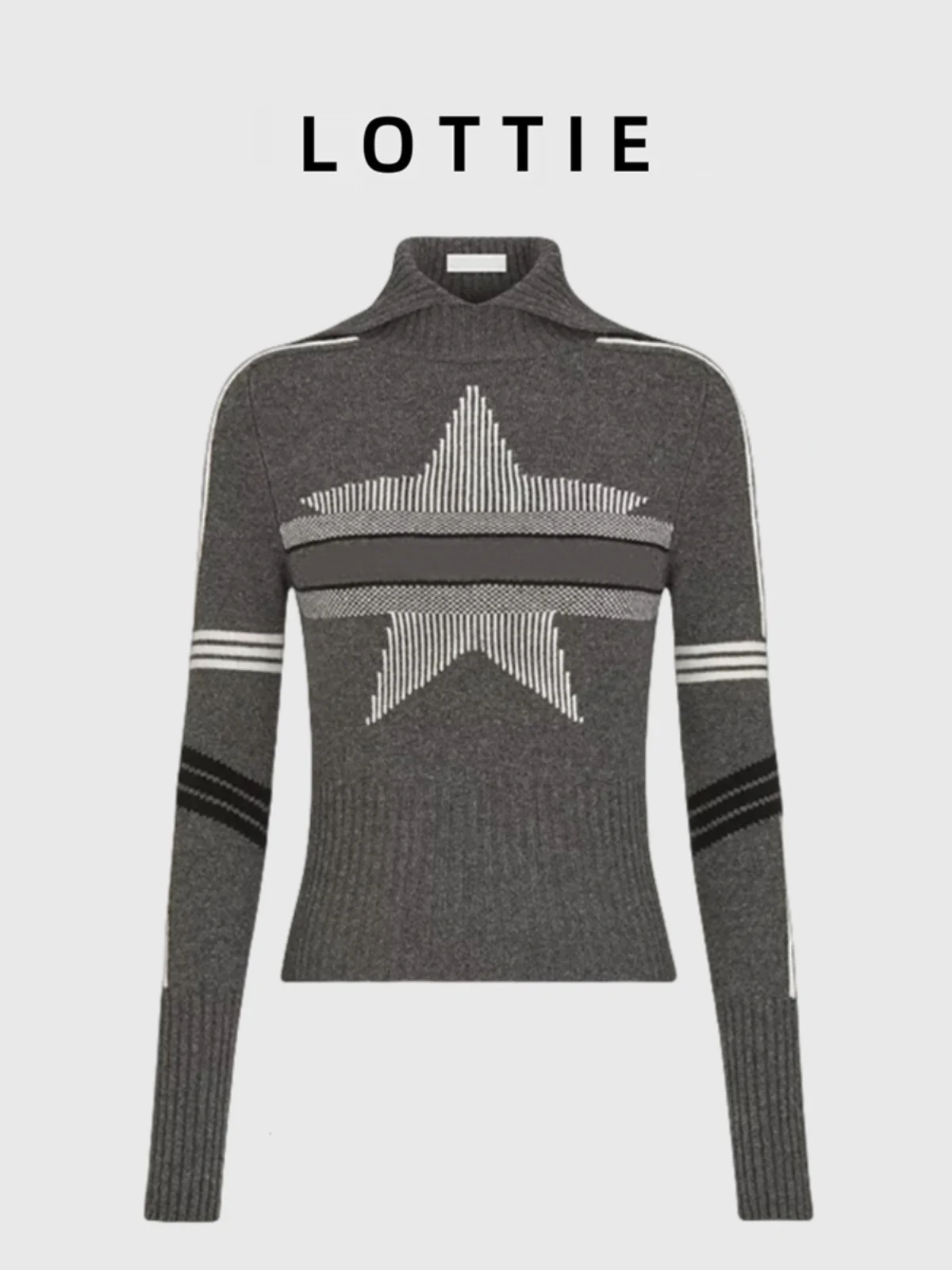 Lottie Cusized Luy Star Embroidered f High Ne Knitted Sweater Autumn Winter New Sle Street Faion Slim Fit Long ...