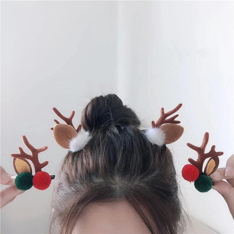 2pcs Christmas Elk Ear Hair Clip Santa Cute Deer Ear Hairpin Christmas Decoration Xmas Party Headbands New Year Navidad Supplies