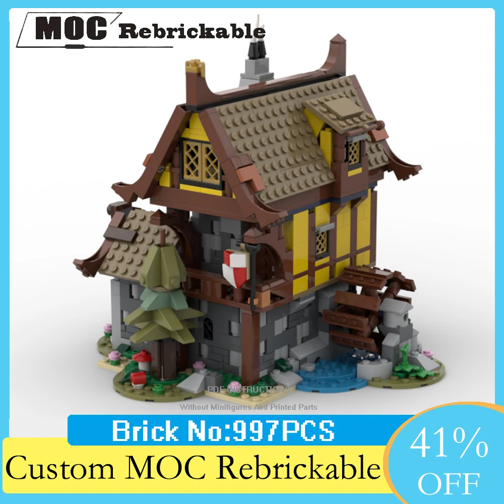 31120 Mulino Ad Acqua Medievale Personalizzato Moc Cabin Building Block Building Model Diy Creative Boy Christmas Birthday Toy Gift