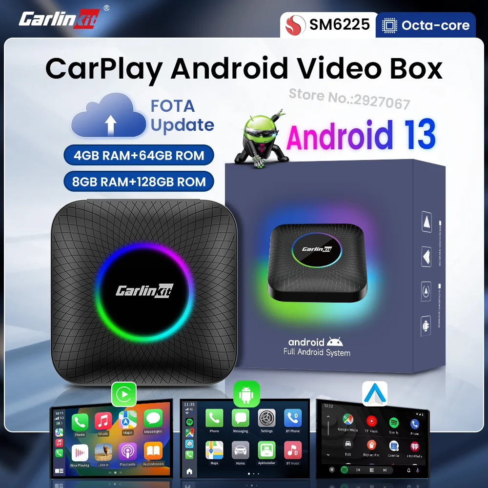 CarlinKit-صندوق CarPlay AI لاسلكي ، تدفق الفيديو الذكي ، أندرويد 13 ، OEM سيارة الوسائط المتعددة ، السيارات ، 8 plus 128G ، SM6225