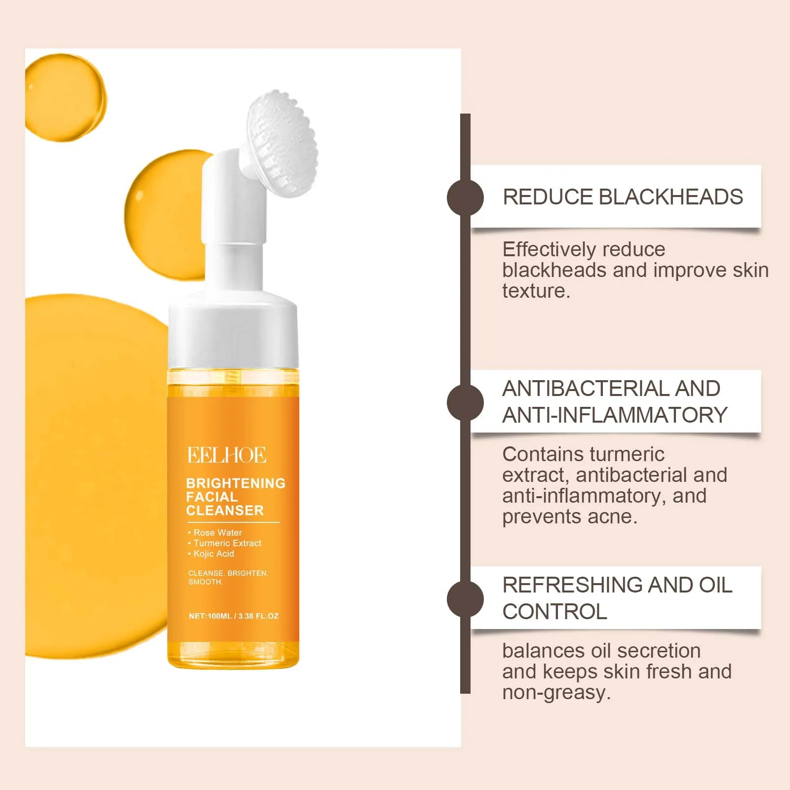 100ml Turmeric Cleansing Milk Firming Pores Moisturizing Smooth Cleaning Facial Oil Skin Care Product For Women 4