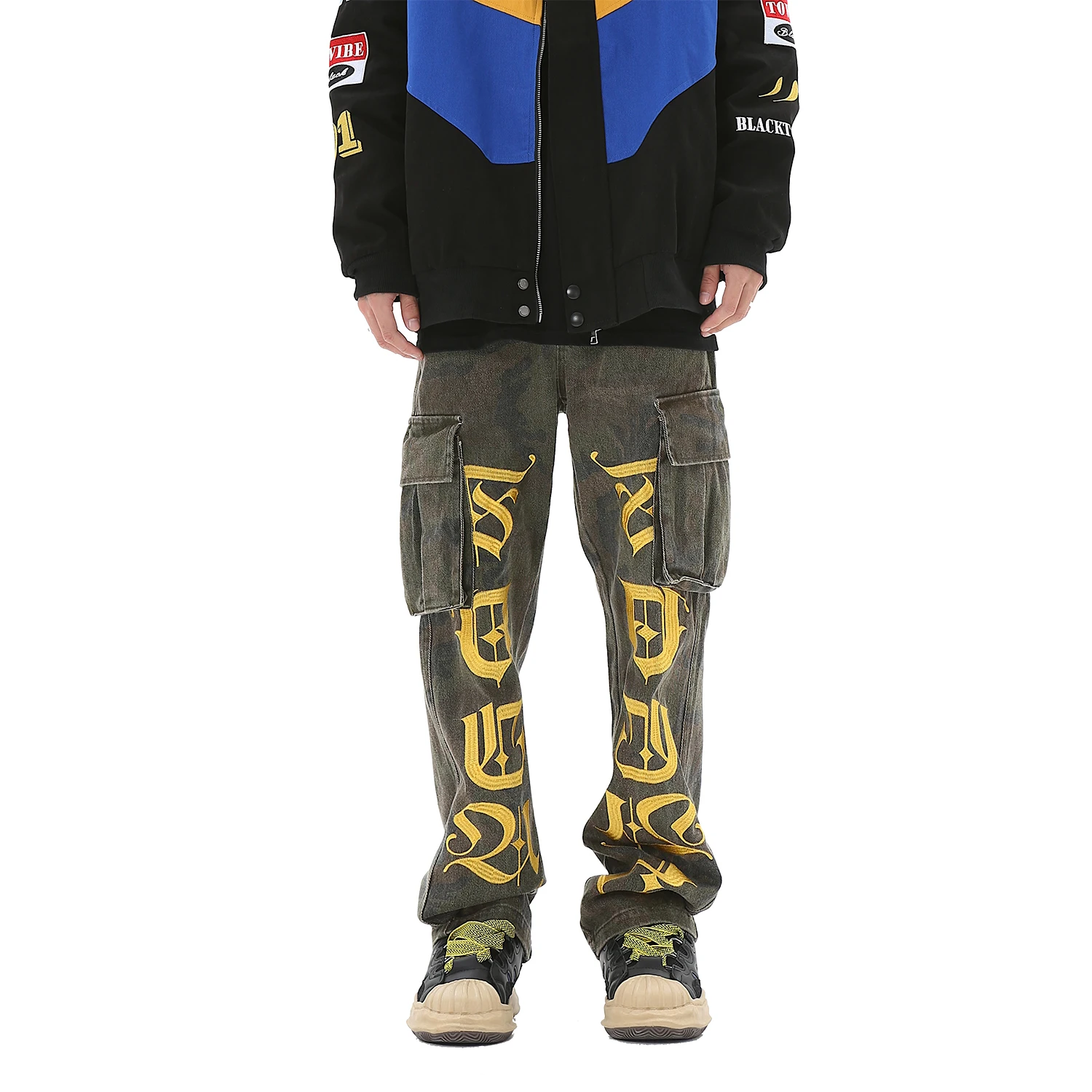 Swag Camouflage Embroidery Multi pocket Cargo Jeans Baggy Hip hop