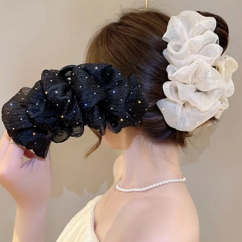 Sweet Bow Mesh Hairpin Temperament Elegant Women Hair Claw Clips Princess Headdress Large Grab Clip Female Hair Accessories 2023 korean girls hair ornament mesh bow women hair claw clips temperament headdress fashion grab clip female hair accessories