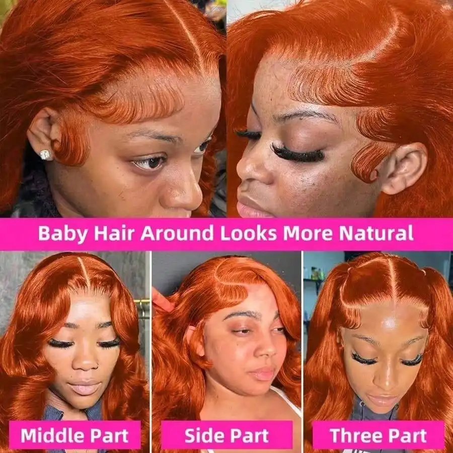 28 Inch 350 Ginger Orange 13x4 HD Lace Front Wigs Human Hair 200% Density Body Wave Lace Front Wigs Human Hair with Baby Hair