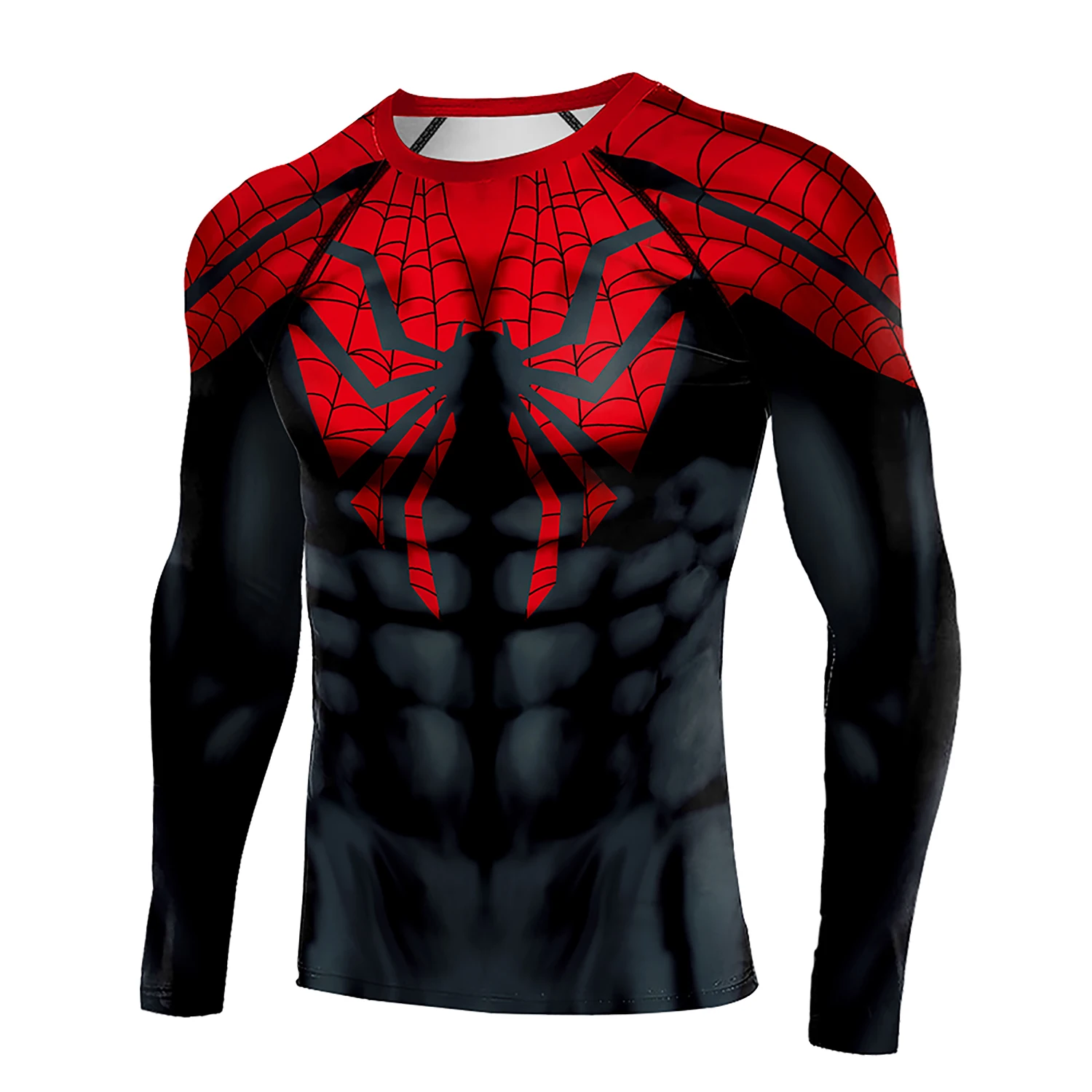 Mens Long Sleeve Spider-Man Compression Shirt - Superhero Cosplay Fitness Top