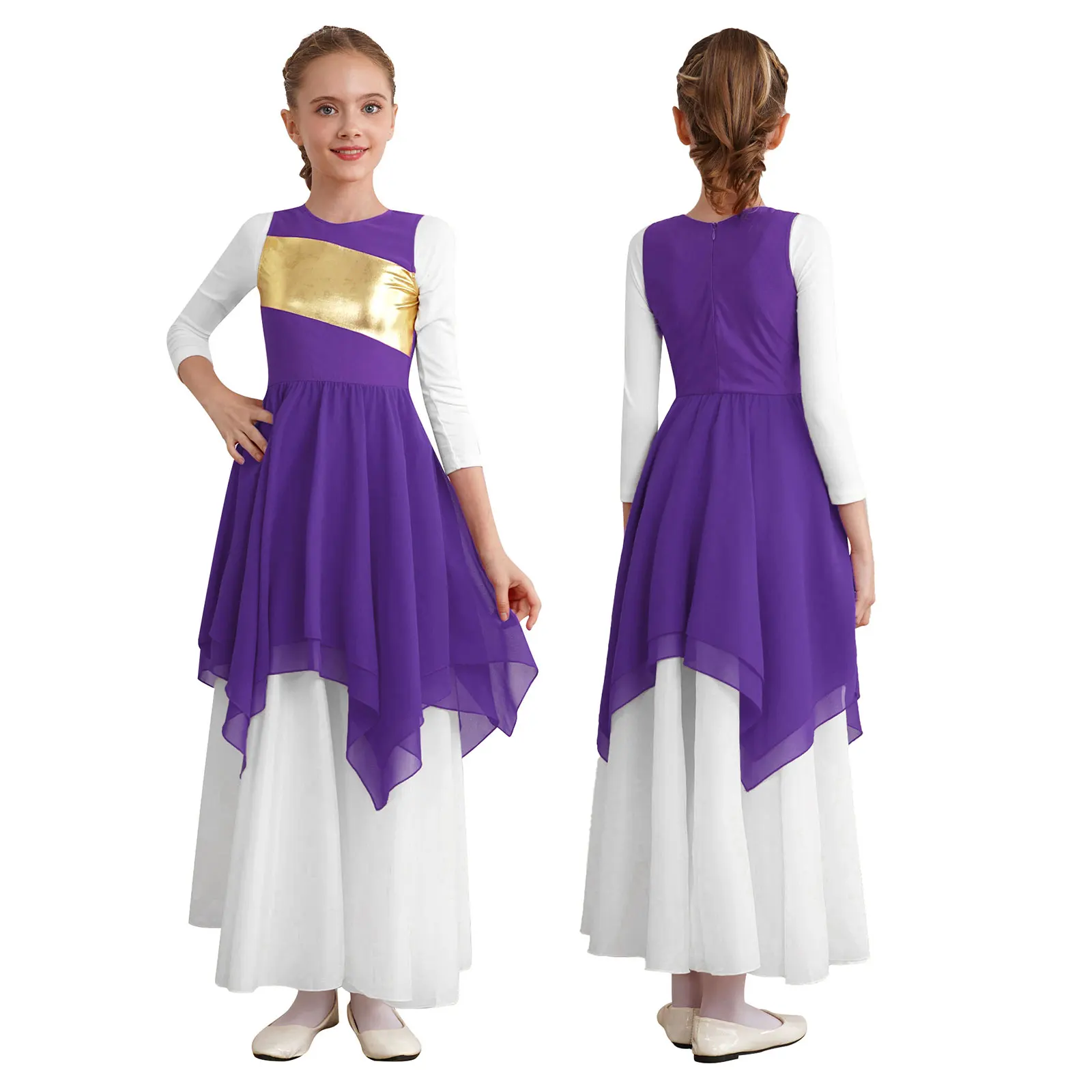 

Детский костюм для выступления в стиле современных лирических танцев для девочек, платье без рукавов с цветными блоками, одежда для поклонения в стиле литаргии, похвала, церковного хора