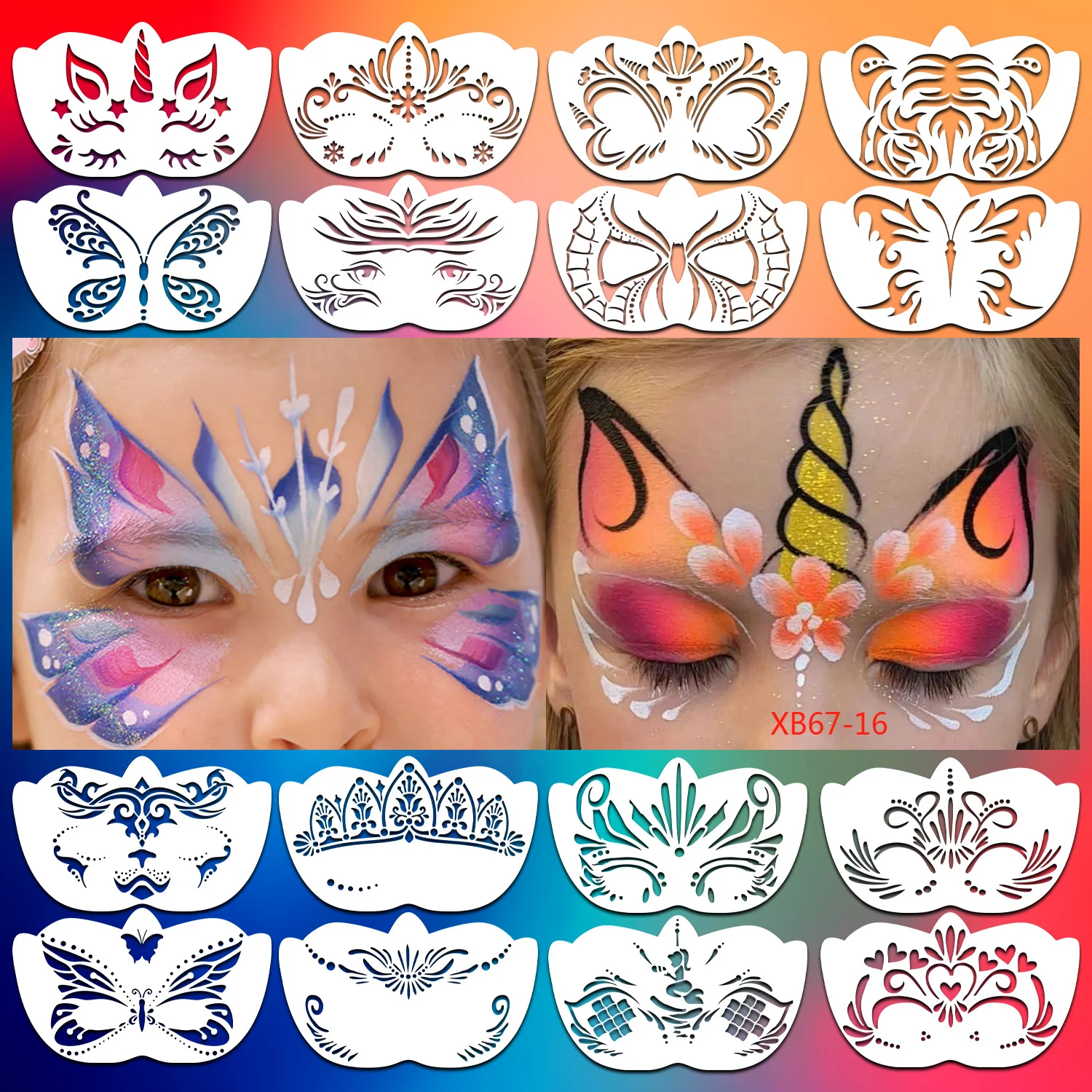 Face Painting Stencil Mask Set DIY Kids Graffiti Hand Painting Aids Tattoo Stencils Stage Party Holiday Makeup 16