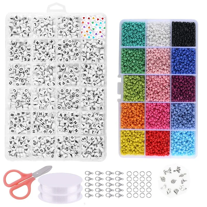 

Бусины для фото-7500 шт. стеклянных бусин и 1200 шт. бусин с буквами для изготовления браслетов дружбы