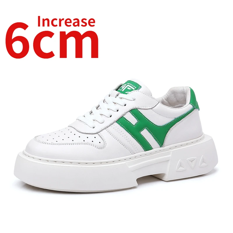 

European Trendy Shoes for Men Increased 6cm New Thick Soled Sports Shoes Genuine Leather Casual Dad's Shoes Men's Elevated Shoes