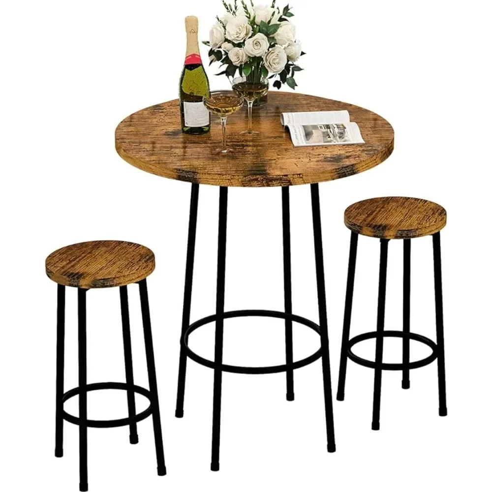 

OEING 3 Piece Pub Dining Set, Modern Round bar Table and Stools Counter Height Wood Top Bistro Easy Assemble Living Room