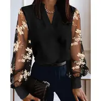 Elegant Retro Women's Long Sleeved Shirt V-neck Lace Fashionable Top for Ladies - Image 6