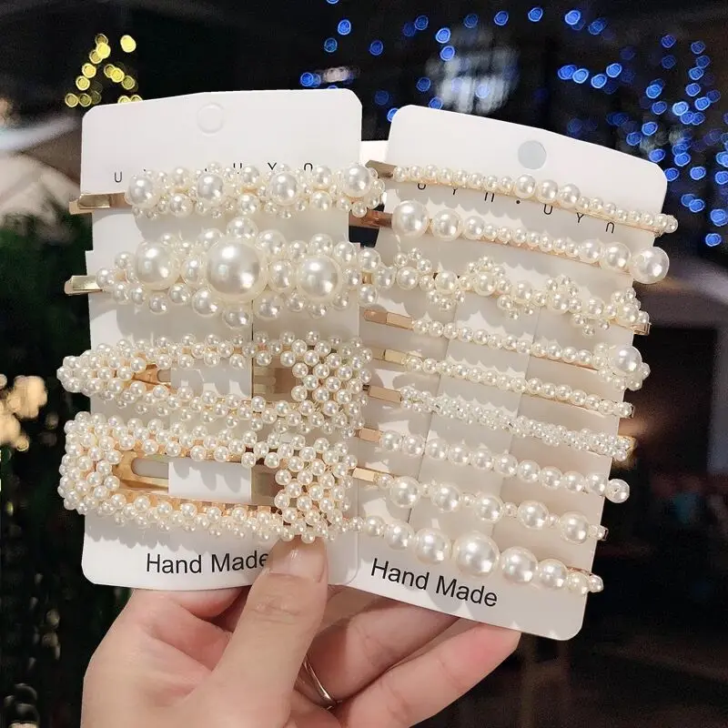 1 Set Geometric Flower Pearl Hair Clip Pin For Women Hairpins Fashion Acrylic Barrettes Hairgrips Hair Accessories Girls Jewelry hair accessory pearl hairpins hair clip jewelry accessories