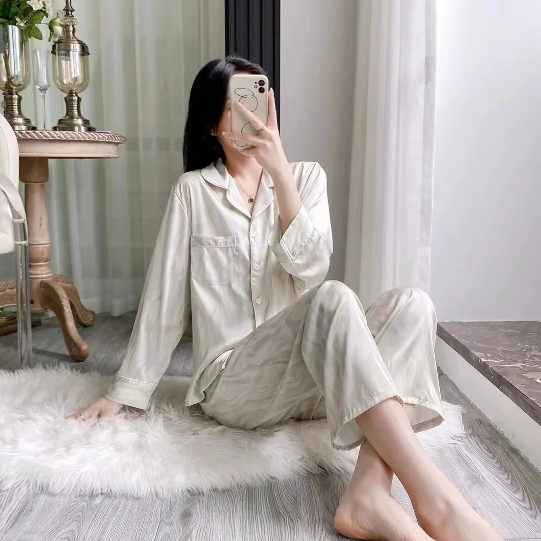 New style pajamas, women's long sleeved pants, ink wash high-end feeling, light luxury, ice and snow silk home clothing