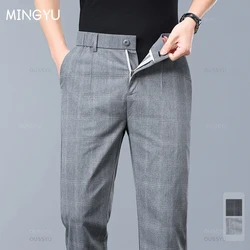 Summer High-Quality Classics Plaid Work Stretch Thin Pants Men Business Fashion Grey Black Party Casual Formal Trousers Male 38