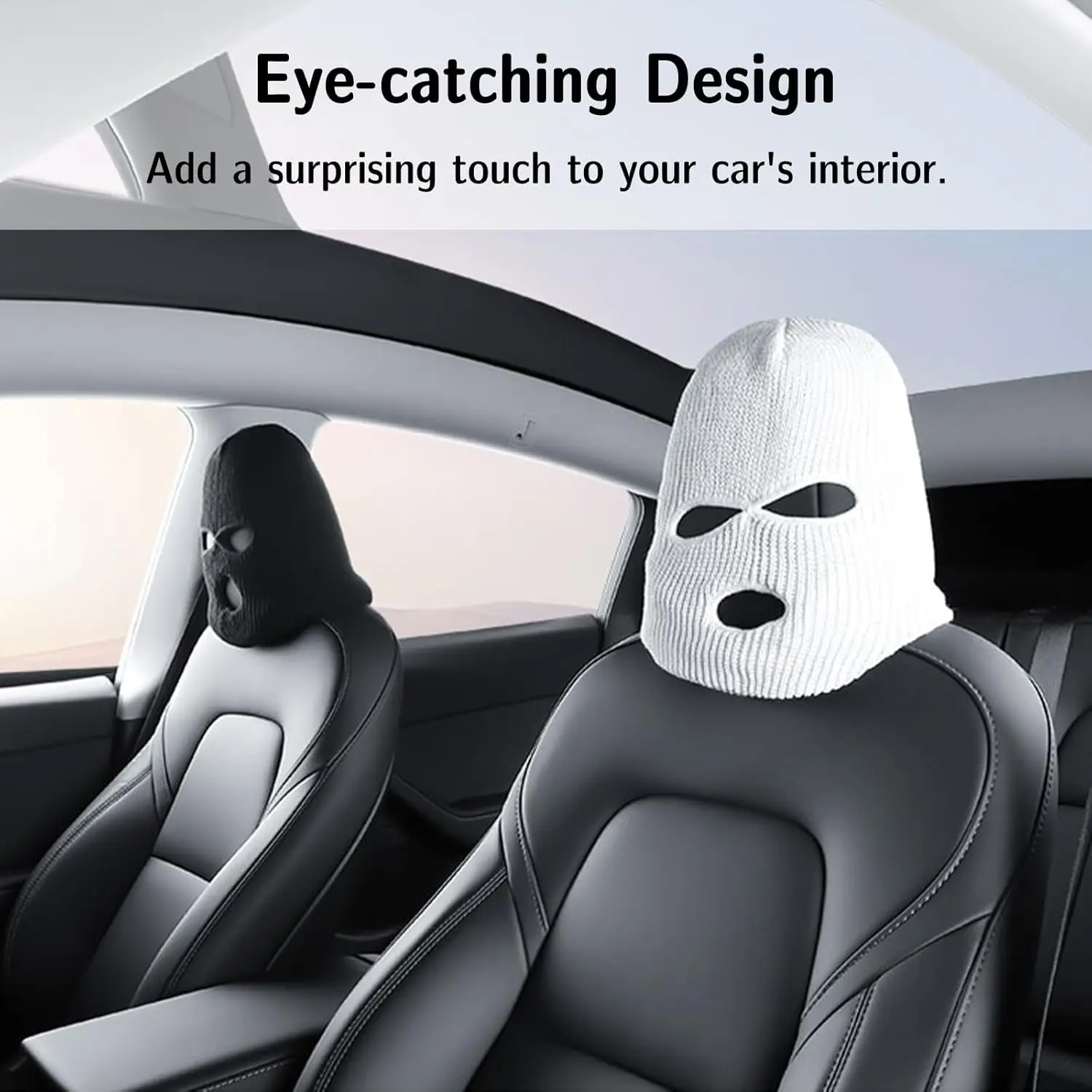Creative Car Seat Headrest Cover Balaclava Mask Winter Motorcycle Full Face Masked People Knitted Head Cover Car Decoration